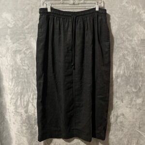 Vtg Gotcha Covered Skirt 10 Black 100% Linen Midi Elastic USA Made Pockets Boho